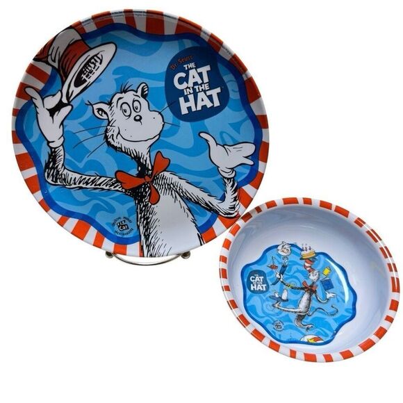 2003 Zak Designs Dr. Seuss Cat In The Hat Kid's Animation Bowl & Plate Plastic - Picture 1 of 9